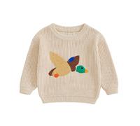 Newborn Baby Knitted Jumper Cute Animal Embroidered Baby Boys Girls Oversized Sweater Chunky Knit Jumper Pullover Autumn Winter Toddler Knitwear (Mallard Beige, 3-6 Months)