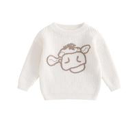 Newborn Baby Knitted Jumper Cute Animal Embroidered Baby Boys Girls Oversized Sweater Chunky Knit Jumper Pullover Autumn Winter Toddler Knitwear (Baby Cow White, 12-18 Months)