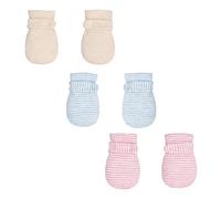 Newborn Baby No Scratch Mittens Stay On, 100% Cotton Breathable, Adjustable Infant Gloves for Baby Boys Girls Mittens, Khaki/Blue/Pink Stripe, 3-12 Months