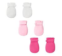 Newborn Baby No Scratch Mittens Stay On, 100% Cotton Breathable, Adjustable Infant Gloves for Baby Boys Girls Mittens, White/Pink/Rose Red, 0- 3 Months