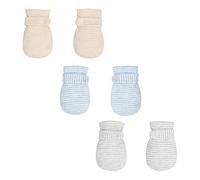 Newborn Baby No Scratch Mittens Stay On, 100% Cotton Breathable, Adjustable Infant Gloves for Baby Boys Girls Mittens, Khaki/Blue/Gary Stripe, 3-12 Months