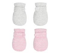 Newborn Baby No Scratch Mittens Stay On, 100% Cotton Breathable, Adjustable Infant Gloves for Baby Boys Girls Mittens, Pink/Gary Stripe, 3-12 Months