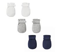 Newborn Baby No Scratch Mittens Stay On, 100% Cotton Breathable, Adjustable Infant Gloves for Baby Boys Girls Mittens, White/Navy/Gray, 3-12 Months
