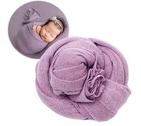 Newborn Baby Photo Outfits Props Stretch Blanket Infant Boy Girl Photography Velvet Wraps for Baby Photo Shoot (Purple)