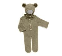 Newborn Baby Photography Props Boy Girl Crochet Costume Outfits Cute Mohair Bear Hat with Footed Romper Bodysuit 2pcs Baby Photo Prop Accessories Studio Infant Knitted Clothes Outfits
