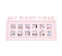 Newborn Baby Plastic Photo Frame Infant 0-12 Months Memorial Picture Frame My First Year Baby Photo Moment Keepsake Picture Frame Creative DIY Baby Shower Photo Frame for Standing Wall Mount Decor