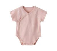 Newborn Baby Romper O e Piece Outfit Short Sleeve Button Down Clothes Infant Mesh Breathable Unisex Summer Clothes (Khaki, 9-12 Months)