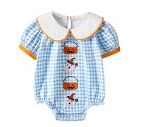 Newborn Baby Rompers Toddler Boy Girl Summer Top Long/Short Sleeve Letter Print Cotton Comfortable Button Bodysuits Grows Jumpsuit First Birthday Romper Blue