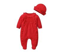 Newborn Baby Sleepsuit Baby Girls Jumpsuits with Hat Baby Onesie Girl Cute Rompers Baby Outfits Plain Cotton Sleepsuits Toddler Bodysuit Cotton 6 to 12 Months (Red, 6-9 Months)