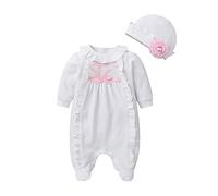 Newborn Baby Sleepsuit Baby Girls Jumpsuits with Hat Baby Onesie Girl Cute Rompers Baby Outfits Plain Cotton Sleepsuits Toddler Bodysuit Cotton 6 to 12 Months (White, 0-3 Months)