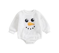 Newborn Baby Snowman Costume Jumpsuit Baby Christmas Outfit Fleece Hoodie Romper Bodysuit Warm Winter Clothes Xmas Pyjamas for Girls Boys (White, 12-18 Months)