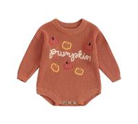 Newborn Baby Sweater Halloween Knitted Baby Clothes Romper Long Sleeve Letter Pumpkin Embroidery Jumper Baby Knitwear (Yellow, 9-12 Months)