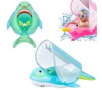 Newborn Baby Swimming Float 10-24 Months,Blue Shark Inflatable Baby Pool Float Ring with Sun Canopy Seat Anti-Flip Tail,Baby Swimming Ring Floating Swim Circle for Toddlers Infant Kids Boys Swim Ring