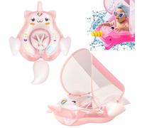 Newborn Baby Swimming Float 10-24 Months,Pink Unicorn Inflatable Baby Pool Float Ring with Sun Canopy Seat Anti-Flip Tail,Baby Swimming Ring Floating Swim Circle for Toddlers Infant Girls Swim Ring