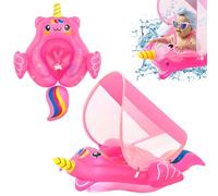 Newborn Baby Swimming Float 3-12 Months,Hot Pink Unicorn Inflatable Baby Pool Float Ring with Sun Canopy Seat Anti-Flip Tail,Baby Swimming Ring Floating Swim Circle for Baby Toddlers Infant Swim Ring