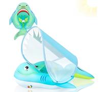 Newborn Baby Swimming Float with Canopy 10-24 Months Inflatable Baby Pool Float 1-2 Years,Blue Shark Baby Inflatable Seat Swimming Ring Water Floats Baby Swim Floats Ring for Toddlers Infant Babies