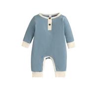 Newborn Baby Unisex Knitted Romper Color Block Stripe Cute Warm Onesie Infant Soft Long Sleeve ClothesFall Winter (Blue, 3-6 Months)