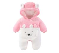 Newborn Baby Winter Hooded Romper Fleece Snowsuit Jumpsuit Outfits Baby Snowsuit, Newborn Babys Bear Hooded Footed Romper Fleece Snowsuit Cartoon Flannel Zipper Jumpsuit Fall Winter Outfits Red