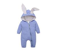 Newborn Baby Winter Warm Outfits Cute Rabbit Ear Hooded Long Sleeve Zipper Romper Baby Girls Baby Boys Cotton Onesie Baby Gifts Baby Pajamas (80cm(9-12 Months),Blue)
