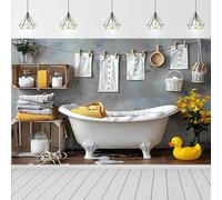 Newborn Bath Birthday Backdrop for Photoshoot Little Yellow Duck Indoor Bathtub Baby Shower Party Decoration Newborn Kids Birthday Party Backdrop Gender Reveal Party Background (7X5FT)