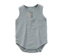 Newborn Bodysuit Cotton Linen Baby Vests Sleeveless Snap Closure One-Piece Outfits Summer Boy Girl Beach Holiday Romper Casual Loose Soft Lightweight Onesie Lounge Clothing (Navy, 12-18 Months)