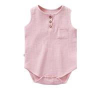 Newborn Bodysuit Cotton Linen Baby Vests Sleeveless Snap Closure One-Piece Outfits Summer Boy Girl Beach Holiday Romper Casual Loose Soft Lightweight Onesie Lounge Clothing (Pink, 0-3 Months)