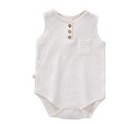 Newborn Bodysuit Cotton Linen Baby Vests Sleeveless Snap Closure One-Piece Outfits Summer Boy Girl Beach Holiday Romper Casual Loose Soft Lightweight Onesie Lounge Clothing (White, 6-12 Months)