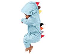Newborn Bodysuits Baby Winter Warm Outfits Fleece Long Sleeve Hooded Romper Cartoon Sleepsuits Cute Zipper Fall Animal Outfit Autumn Light Blue