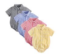 Newborn Boys Plaid Romper Shirt Short Sleeve Baby Coming Home Outfits Cute Bodysuit Button Up Lapel Pockets Infant Soft Jumpsuit Casual Onesie (Yellow, 18-24 Months)