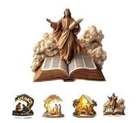 Newborn Flat Christmas Scene Desktop Decoration, Christmas Nativity Scene Decorative Figurine, Acrylic Tabletop Decorations for Home, Church, Christian Holiday(D)