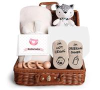 Newborn Gift, 7-in-1 Birth Gift with Cuddly Blanket, Bib, Socks, Wooden Rattle, Greeting Card in Gift Box, Baby Gift Set, Gifts for Birth, Baby Set Newborn