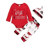 Newborn Girl Boy My First Christmas Outfit Set Bodysuit Pants Hat Infant Baby Christmas Clothes Set Red