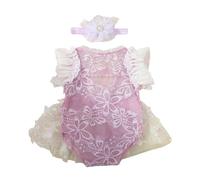 Newborn Girl Photography Lace Romper Set with Floral Headband Soft Knit Fabric for 0-1 Month Baby Shower Gift Photo Props Newborn Photography Dress