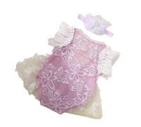 Newborn Girl Photography Lace Romper Set with Floral Headband Soft Knit Fabric for 0-1 Month Baby Shower Gift Photo Props Baby Girls Photography Gift Set