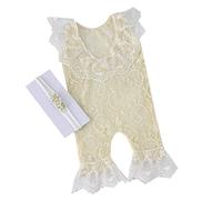Newborn Girl Photography Outfits Lace Romper Photography Props with Flower Headband Baby Photo Props Bodysuit