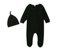 Newborn Girls Boys Sleepsuits with Hat Zip Up Long Sleeve Bodysuit Baby Cute Jumpsuit Cotton Plain Onesie Infant Romper Solid Color Crew Neck 100% Cotton Toddler Home Wear Black