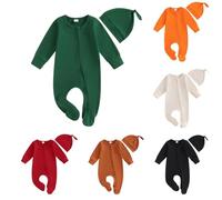 Newborn Girls Boys Sleepsuits with Hat Zip Up Long Sleeve Bodysuit Baby Cute Jumpsuit Cotton Plain Onesie Infant Romper Solid Color Crew Neck (Green, 3-6 Months)