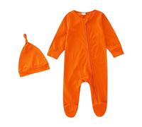 Newborn Girls Boys Sleepsuits with Hat Zip Up Long Sleeve Bodysuit Baby Cute Jumpsuit Cotton Plain Onesie Infant Romper Solid Color Crew Neck 100% Cotton Toddler Home Wear Orange