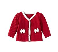 Newborn Girls Cardigan Long Sleeve Knitted Clothing Kids Solid Knit Button Front Cardigan Jacket Bow Tie Cotton Long Sleeve Coat for Girls Baby Girl Sweater Crewneck Sweatshirt Warm (Red, 3-6 Months)