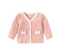 Newborn Girls Cardigan Long Sleeve Knitted Clothing Kids Solid Knit Button Front Cardigan Jacket Bow Tie Cotton Long Sleeve Coat for Girls Baby Girl Sweater Crewneck Sweatshirt Warm (Pink, 3-6 Months)
