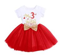 Newborn Girls It's My 1st/2nd/3rd Birthday Cake Smash Clothes Set Shinny Printed Sequin Bowknot Tutu Bowknot Dress Toddler Infant Baptism Christening Pageant Party Kirt for Kids Red(3Years) 3Years