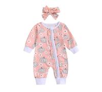 Newborn Halloween Outfit Girl Outfits Size 6 Toddler Girls Long Sleeve Halloween Pumpkin Prints Romper Jumpsuit Kids Fall Clothes Twin Boys Clothes 12 Months (Red, 0-6 Months)