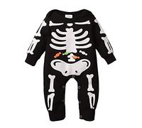 Newborn Halloween Romper Costume Baby Girl Boy Long Sleeve Skeleton Jumpsuit One Piece Pumpkin Outfit Skull Clothes (Black, 12-18 Months)