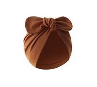 Newborn Indian Breathable Child with Large Bow Knot Solid Colour Baby Edge Windproof Caps Baby Newborn Girls Boys with Bow, Caramel colour, One Size