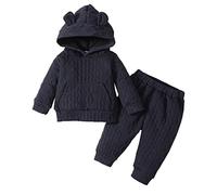 Newborn Infant Baby Boy Girl Fleece Jacket Winter Clothes Hooded Coat Tops With Bear Ears Pants Sweater 2PCS Outfits Set Boys Jacket 5 (A1-Black, 3-6 Months)