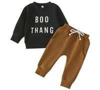 Newborn Infant Baby Boy Girl Halloween Long Sleeve Letter Thanksgiving Sweatshirt Pants Outfit Set 2 Piece Sweatsuit Fall Clothes Boys 7t Clothes (12-18 Months) Black