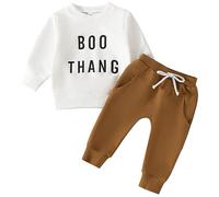 Newborn Infant Baby Boy Girl Halloween Long Sleeve Letter Thanksgiving Sweatshirt Pants Outfit Set 2 Piece Sweatsuit Fall Clothes Boys 7t Clothes (White, 3-6 Months)
