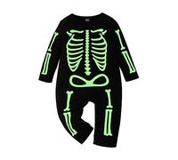 Newborn Infant Baby Boy Girl Print Romper Halloween Skeleton Glow in The Dark Characters Jumpsuit Sweatshirt Sleepwear Playsuits Outfits Organic 101 Piece Kid Black