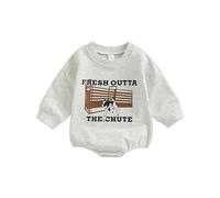 Newborn Infant Baby Boy Girls Oversized Romper Letter Sweater Coming Home Outfit Neutral Fall Winter Clothes (Gray-Fresh Outta The Chute, 0-3 Months)