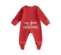 Newborn Infant Baby Girl Boy Christmas Outfit My First Christmas Footie Romper Zipper Jumpsuit Bodysuit Xmas Clothes (Red, 6-12 Months)